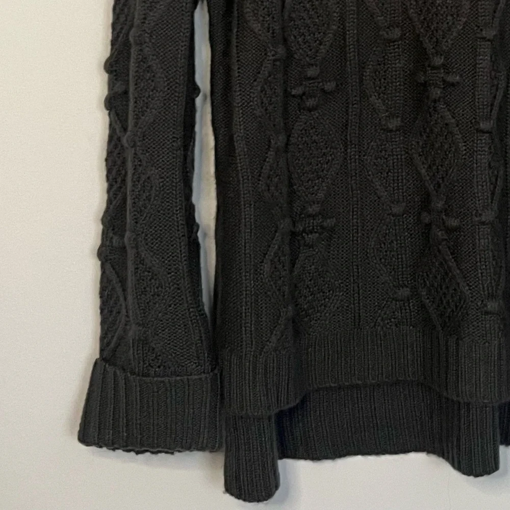 Gretchen Scott Knot Enough Turtleneck Sweater Dark Gray M Aran Pattern Bobble